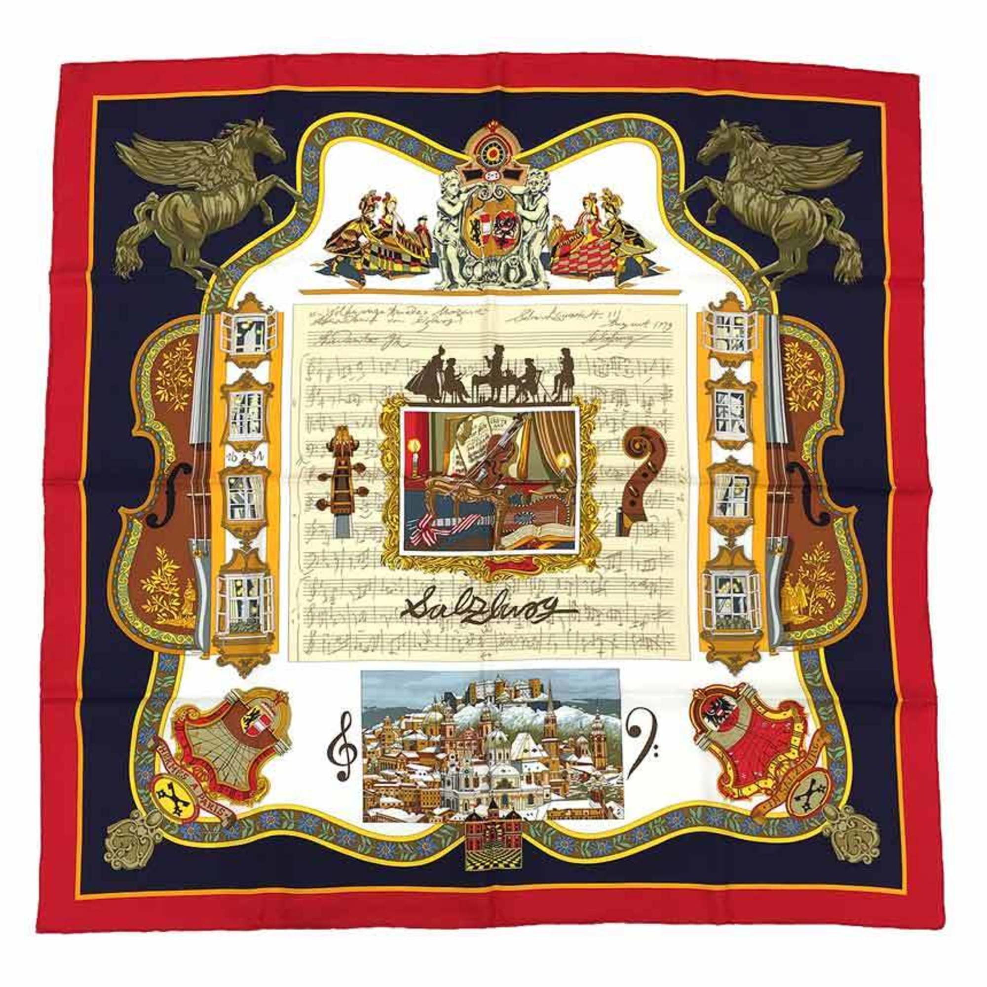 Hermes Scarf Muffler Carre 90 In Salzburg At Salzburg Navy X Red 100% Silk